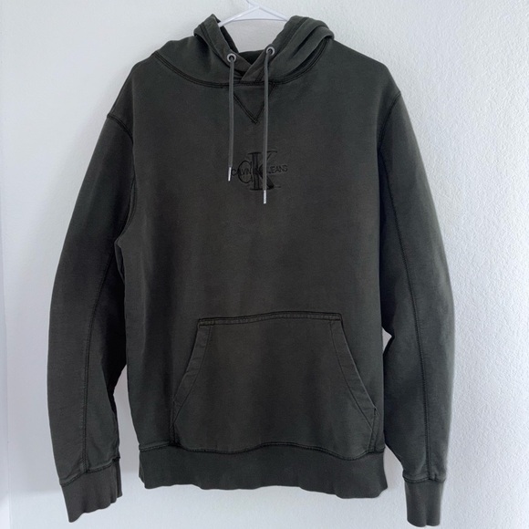 Calvin Klein Jeans Washed Monologo Hoodie Green - Picture 11 of 16